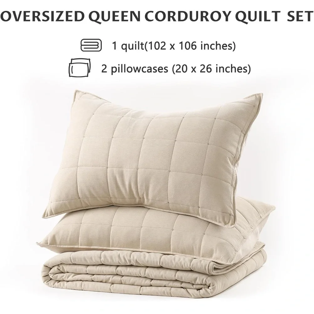 Elegant Tan Quilted Bedding Set Soft & Cozy Oversized Queen